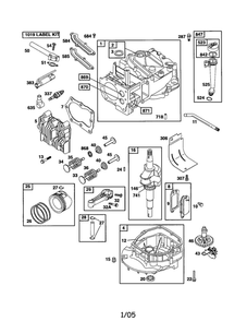 Cylinder/Crankshaft/Sump-Engine Diagram and Parts List for 125K05-0477-E1  Briggs and Stratton Engine